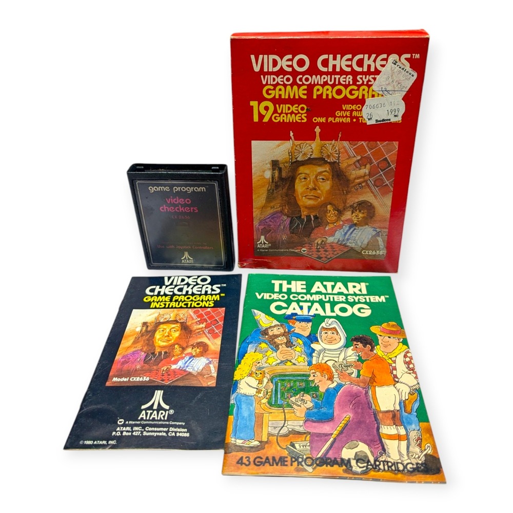 Atari 2600 Video Checkers CX2636 Game Cartridge CIB with Manual‎ and Catalog